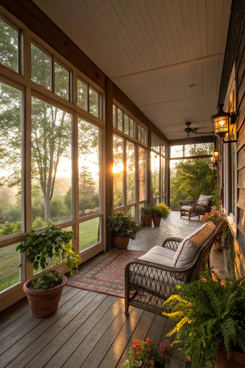 A porch that invites the outdoors in with ample natural light.