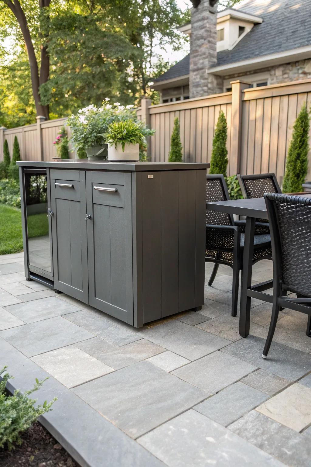 Integrated cabinetry offers a sleek method to keep trash cans hidden.