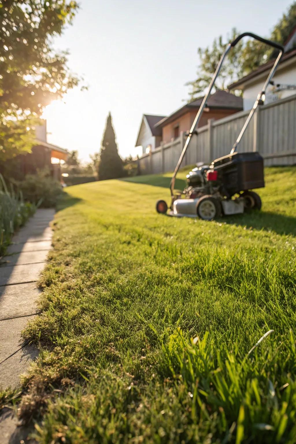 A freshly mowed lawn reveals the imperfections that need leveling.