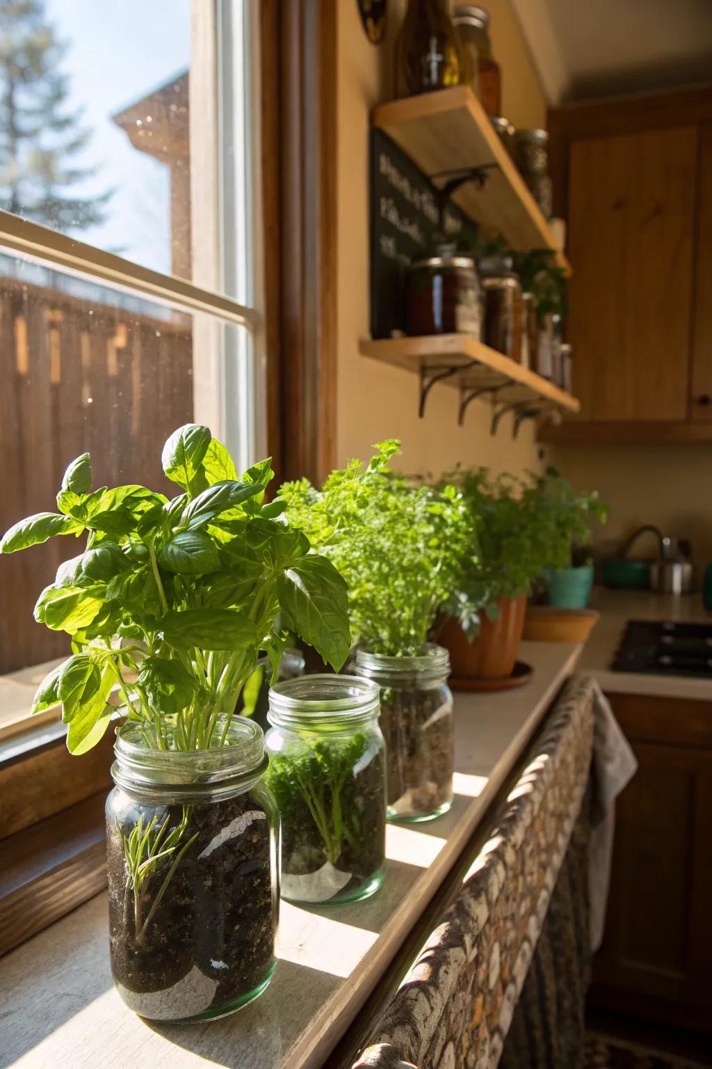Mason jars offer a quaint solution for small-scale hydroponics.