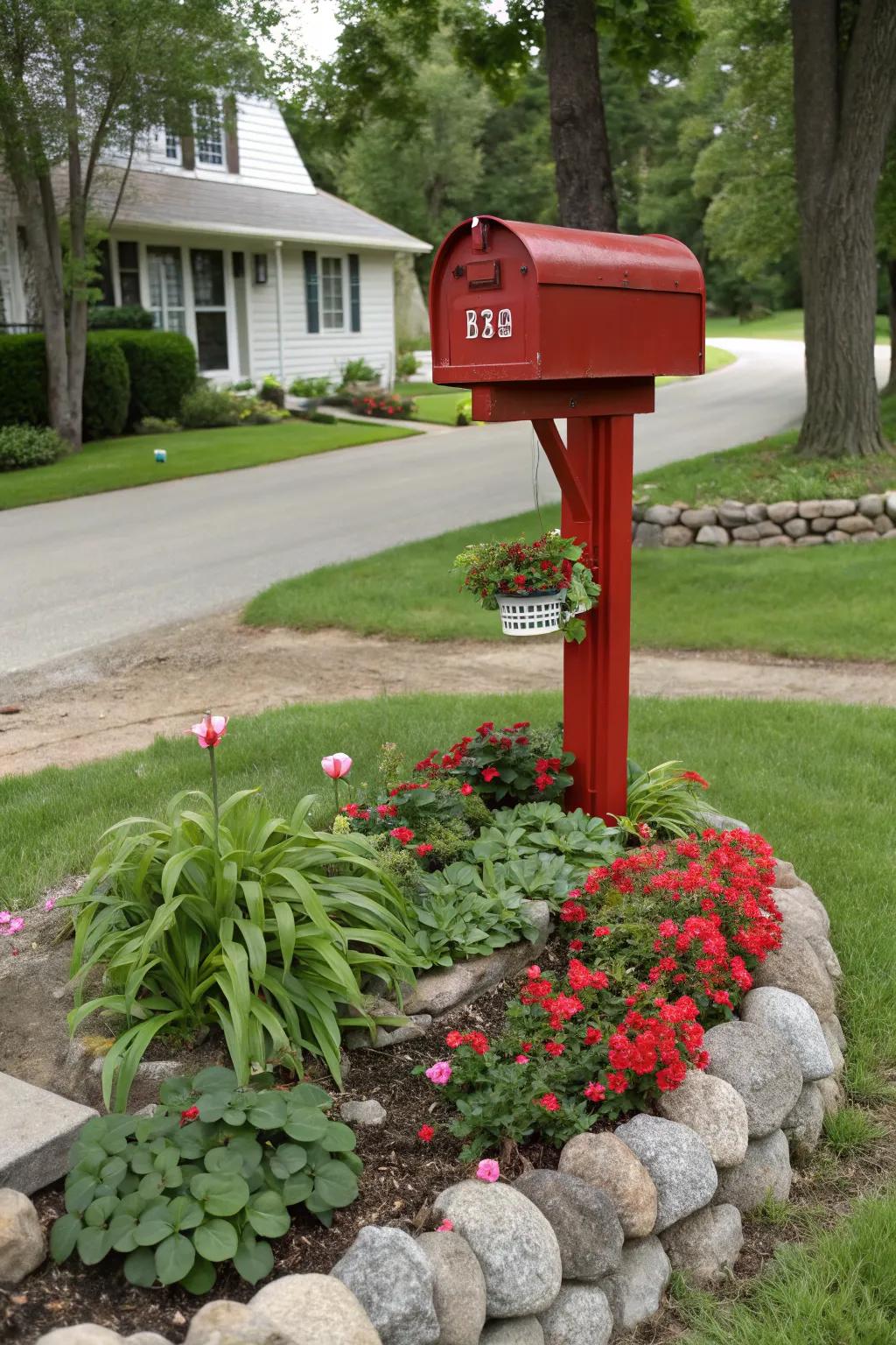 Stone borders provide a polished look to your mailbox garden.