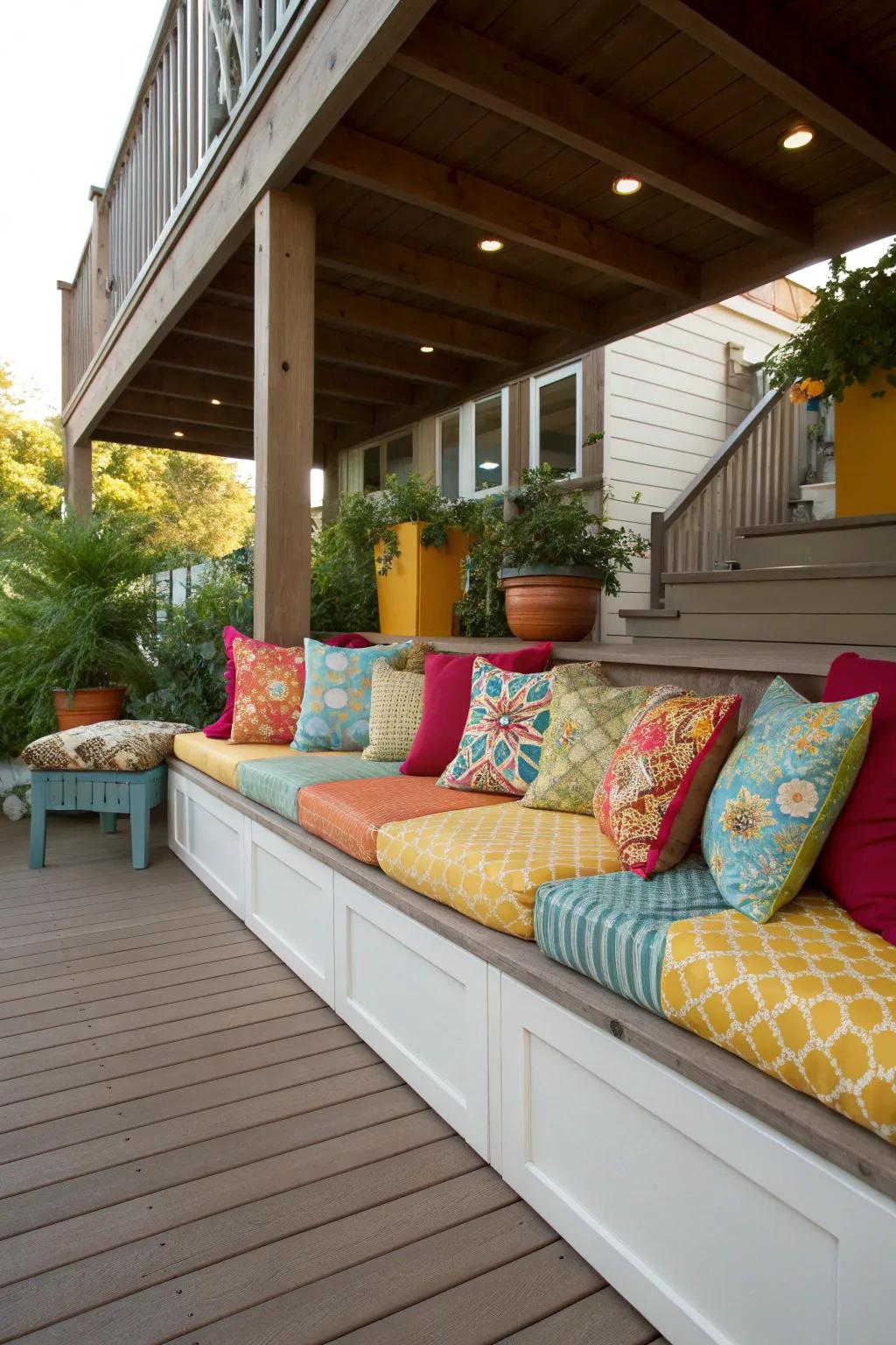 Built-in seating transforms your under deck into a cozy nook.