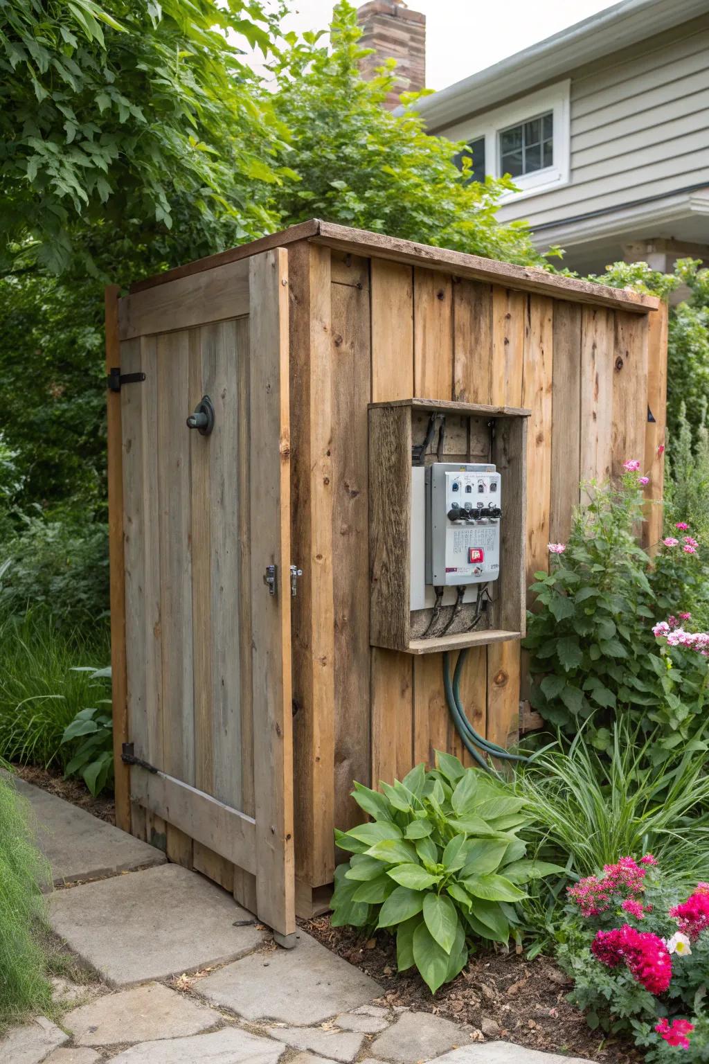Add rustic charm with a wooden screen made from reclaimed materials.
