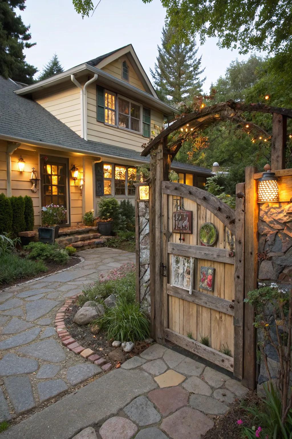 Eco-friendly and unique: a gate made from recycled materials.