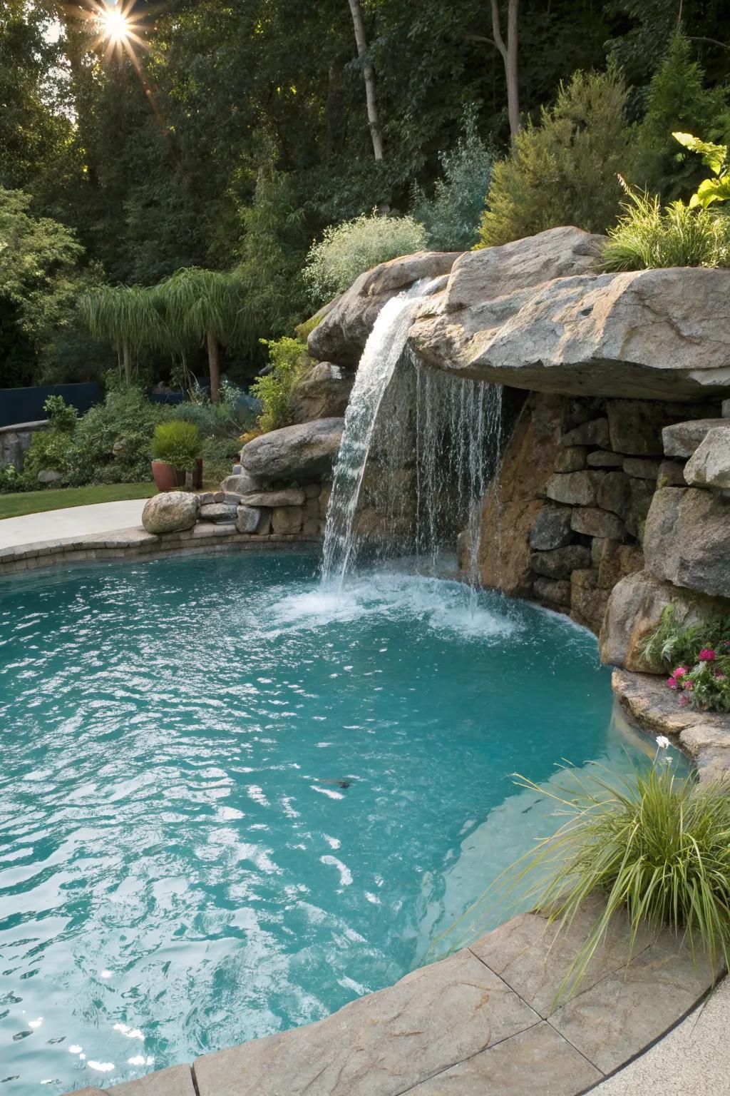 Enhance your pool with a tranquil waterfall feature.
