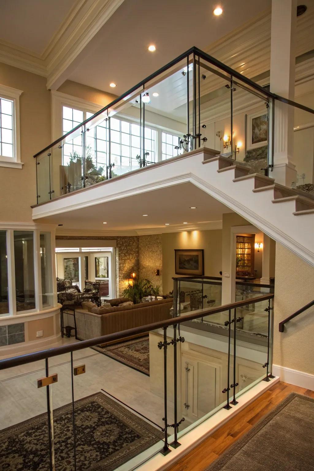 Glass panels create an open and modern look, ideal for maintaining airy spaces.