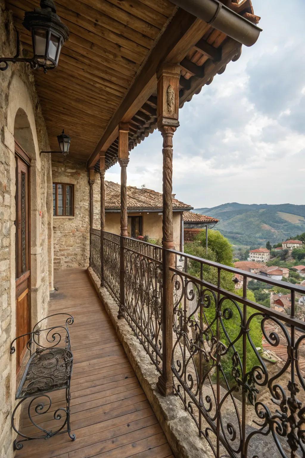 Wrought iron adds timeless charm to any balcony.
