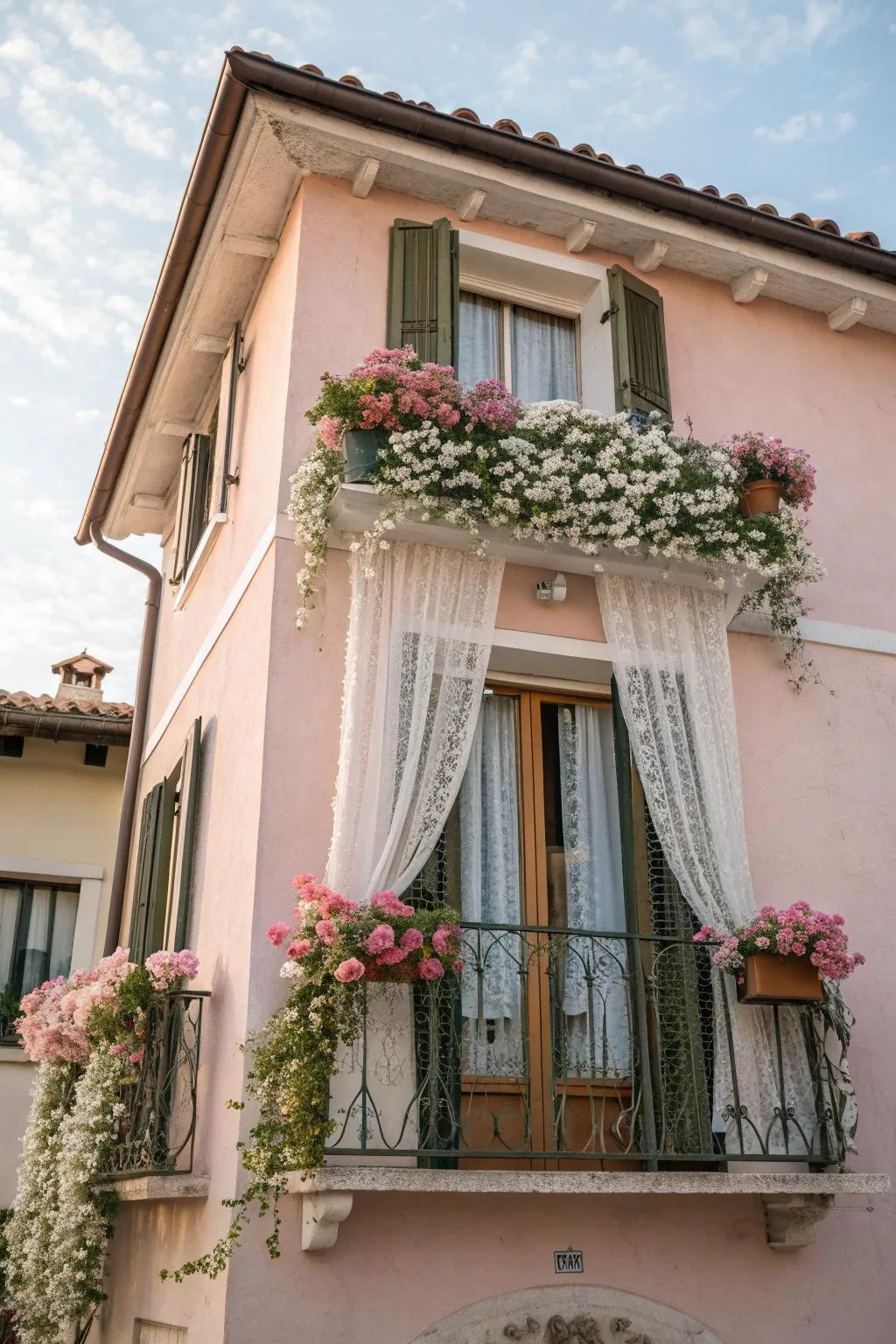 A pastel-toned Juliet balcony exuding calm and serenity.