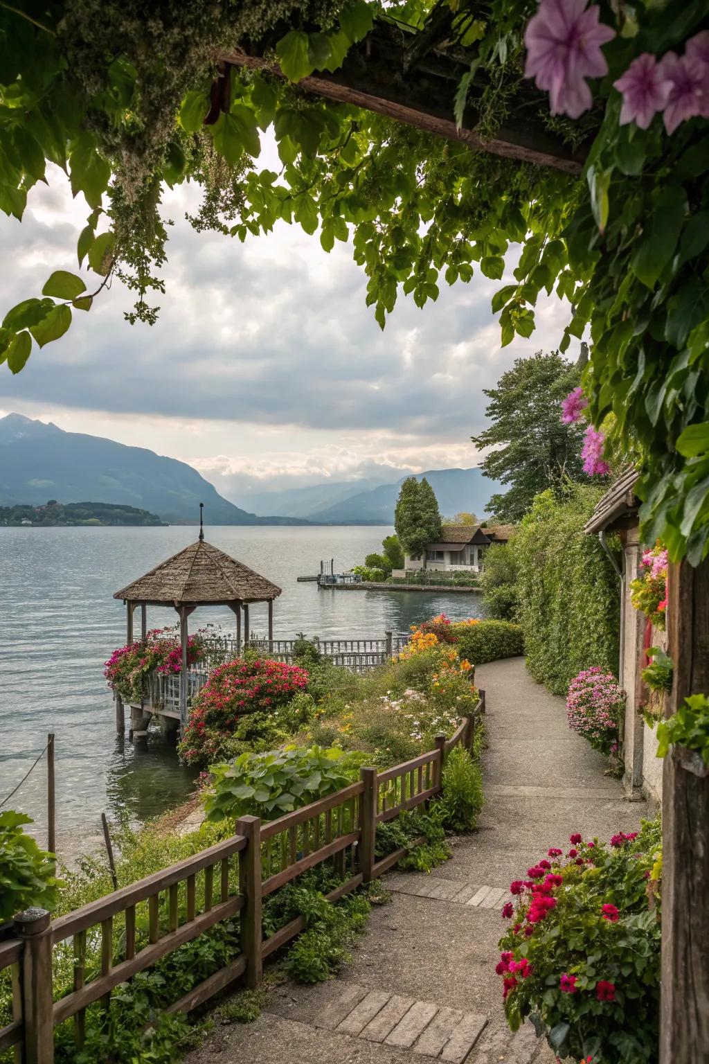 Frame the lake view to make it the centerpiece of your landscape.