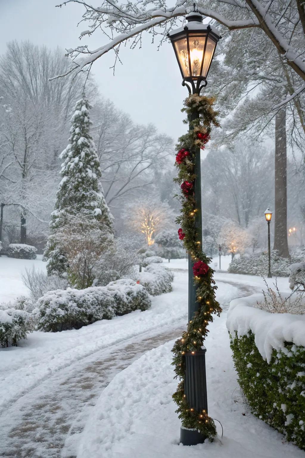 Seasonal decorations make your lamp post a festive focal point.