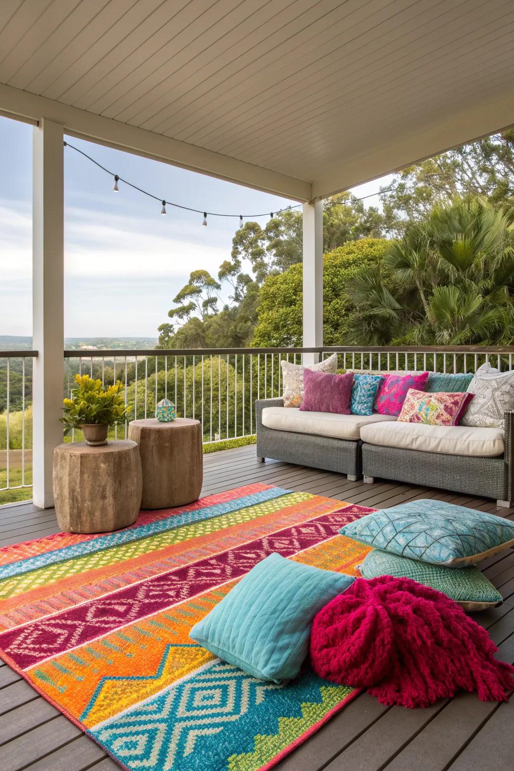 Use rugs and throws to add warmth and texture to your lanai.