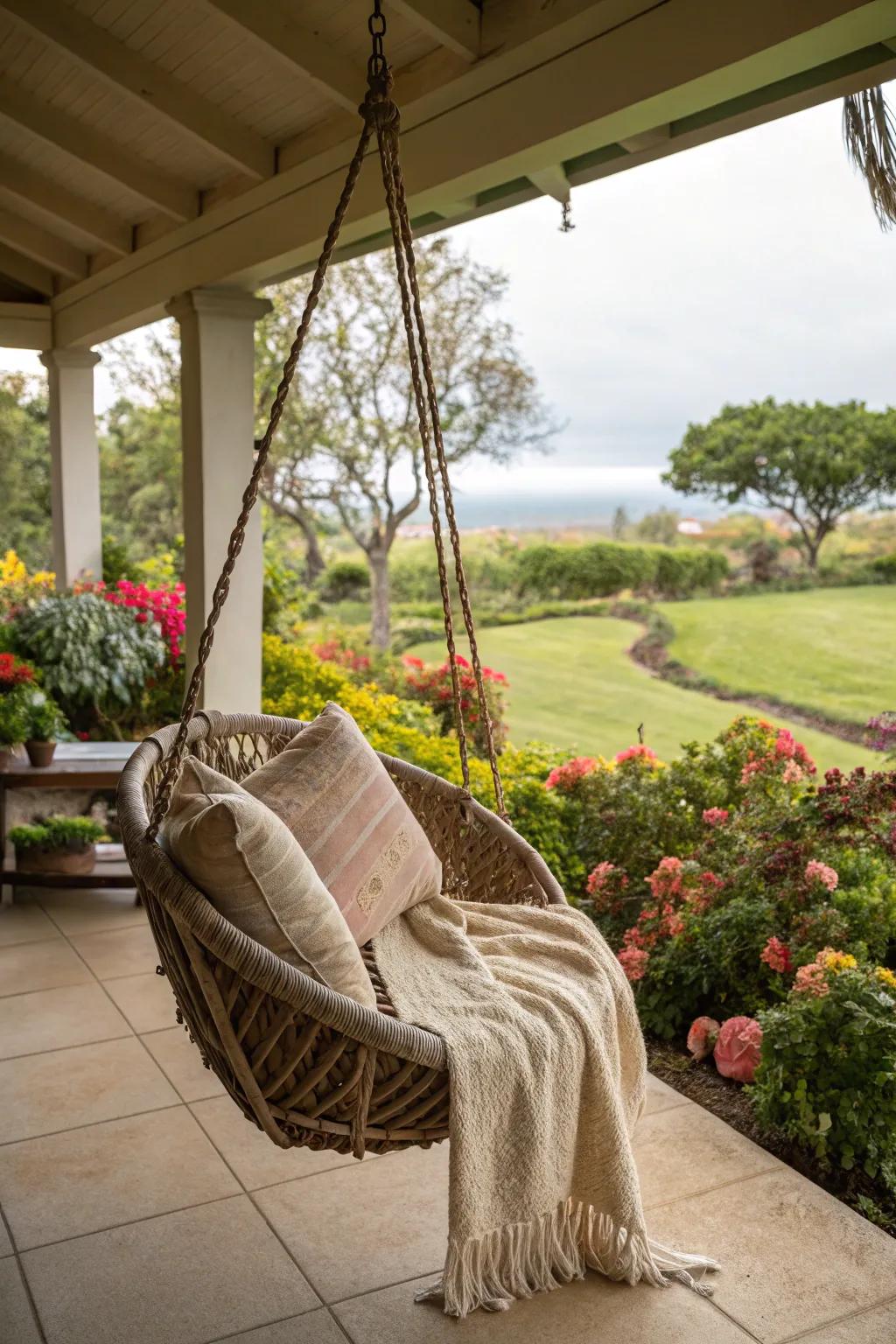 Swing into relaxation with a hanging chair on your lanai.