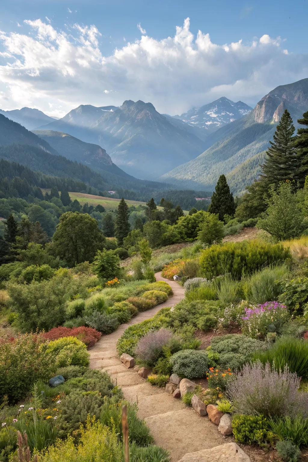 A garden that naturally integrates with the mountainous backdrop.