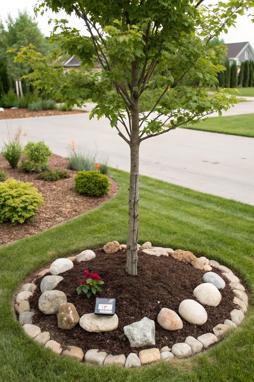 A tree benefitting from the clean and healthy look of mulch.