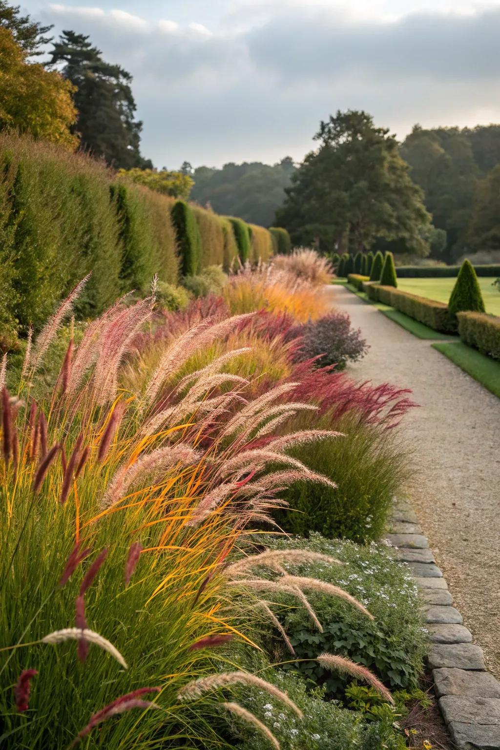 Ornamental grasses add a dynamic and colorful touch to any landscape buffer.
