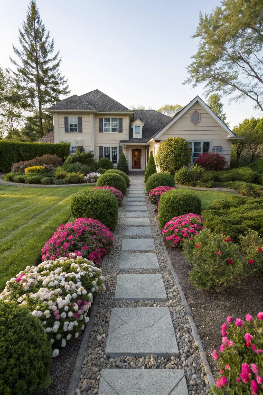 Symmetrical plantings offer balance and harmony to the landscape