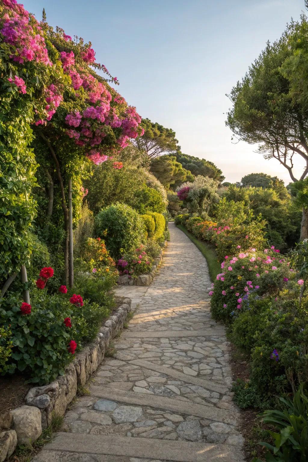 Pathways lead to enchanting garden areas.