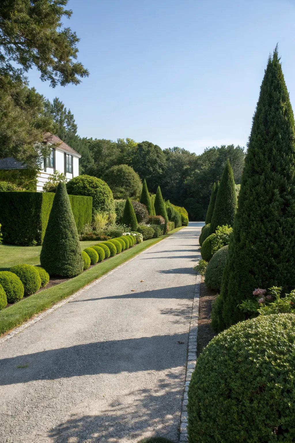 Elegant topiary and shrubs for a refined look.