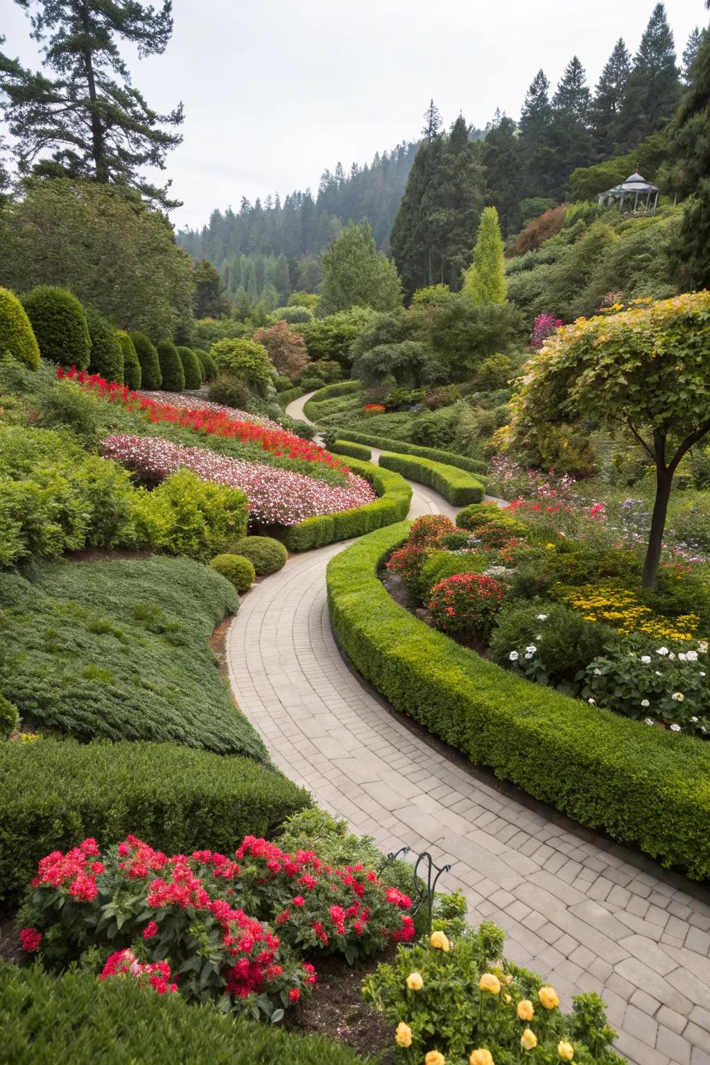 Curved edges bring a dynamic flow to garden landscapes.