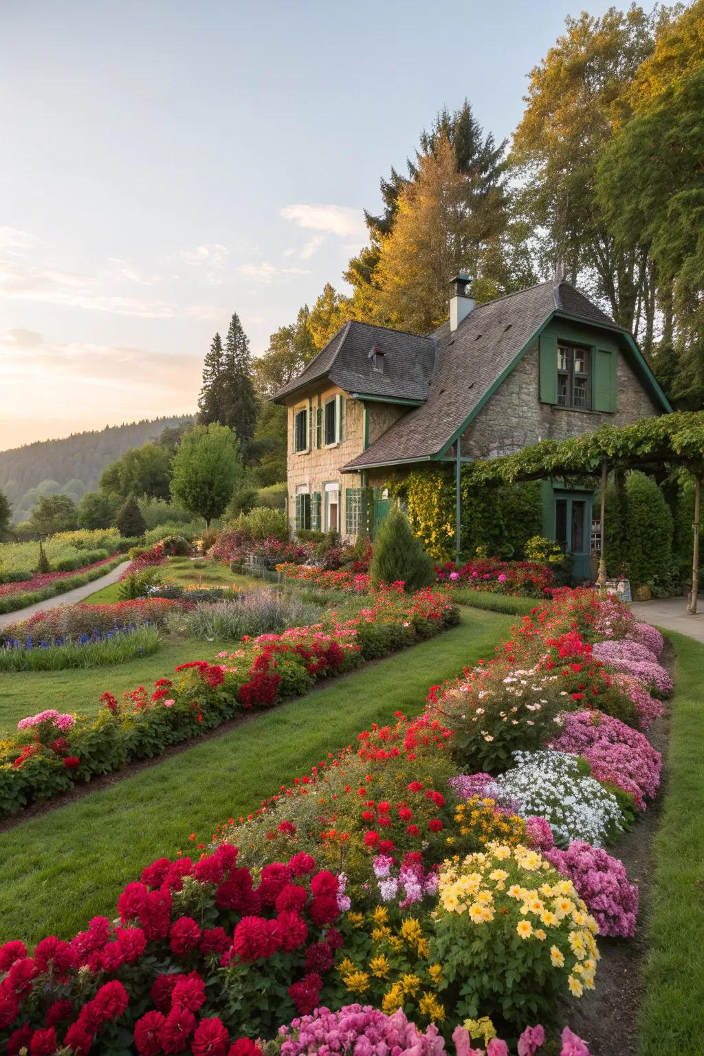 A burst of colors with diverse flower beds.