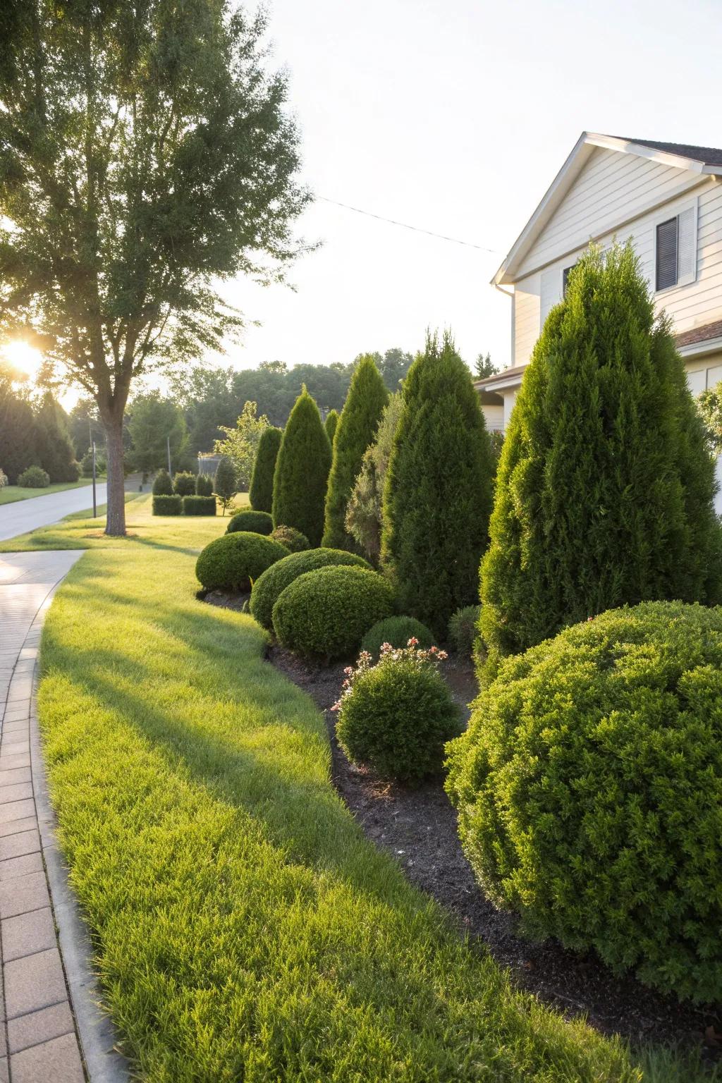 Evergreen shrubs add timeless elegance and year-round greenery