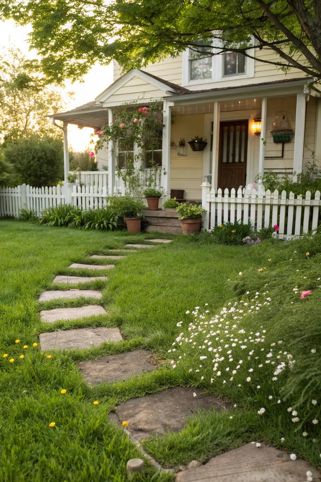 Stepping stones create a playful and inviting path to your front door.
