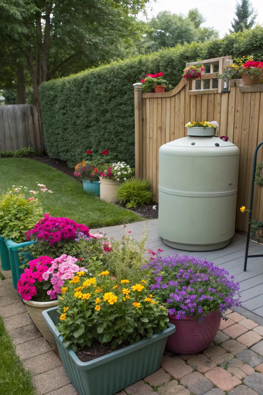 Planters can transform the space around your propane tank into a floral paradise.