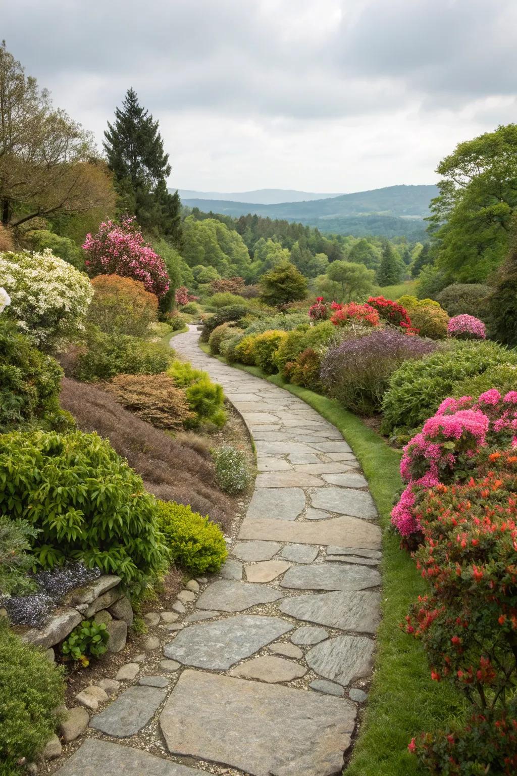 Stone pathways invite exploration and add structure.