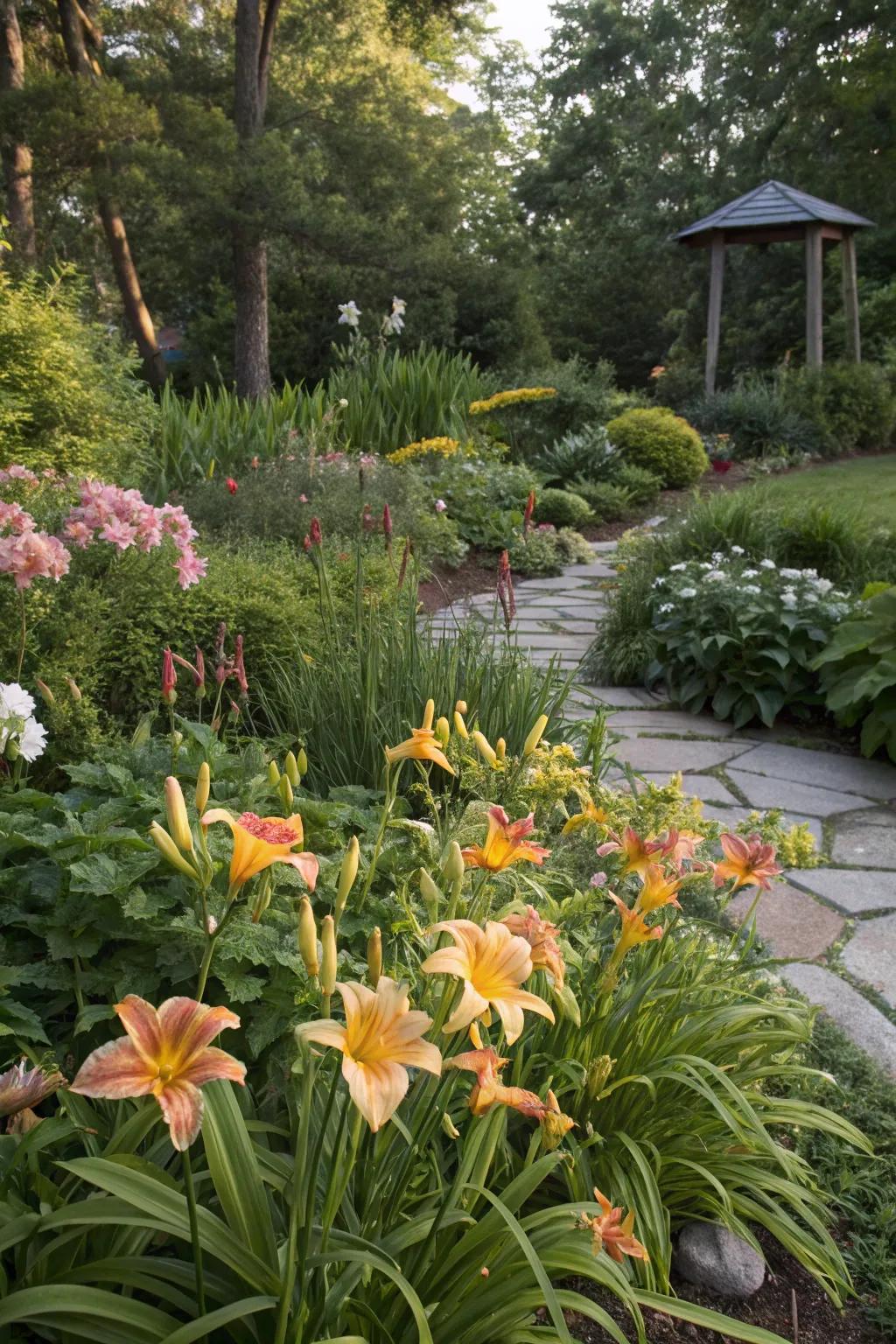 Daylilies as a striking garden focal point.