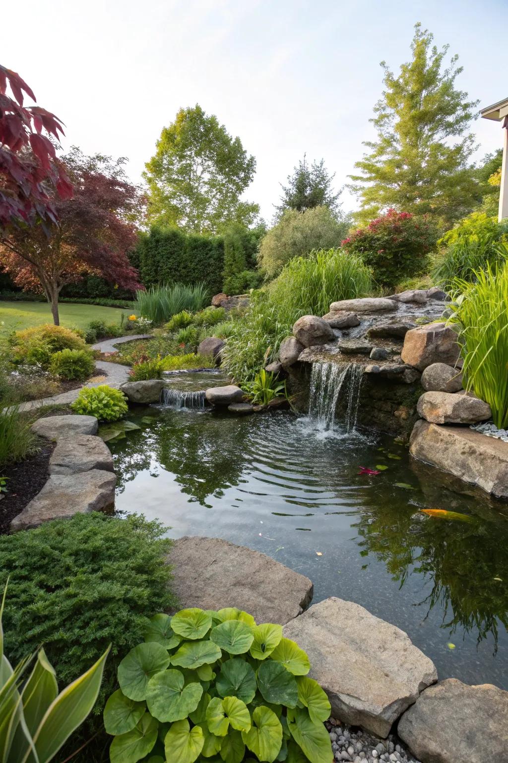 A tranquil water feature adds serenity to any garden.