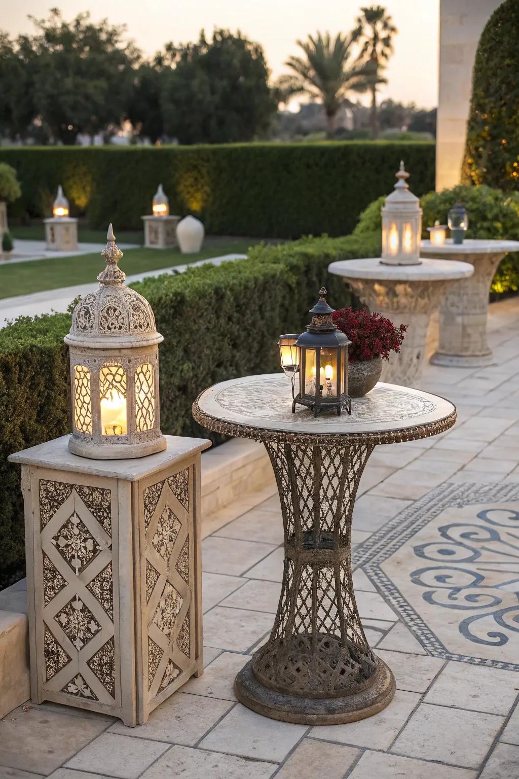 Decorative tables and accents add charm and functionality to your outdoor space.