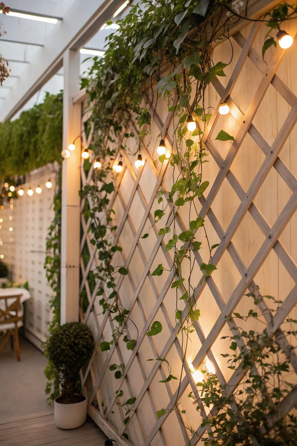 A lattice wall that doubles as an artistic focal point.