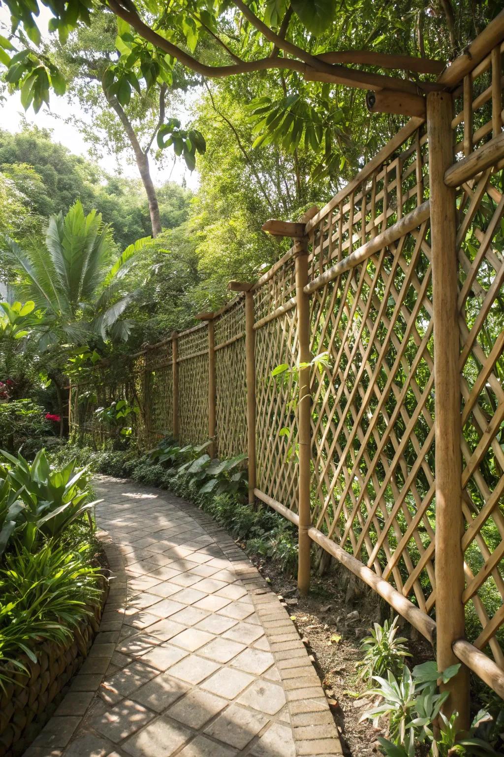 Bamboo lattice fences offer a natural, rustic charm.