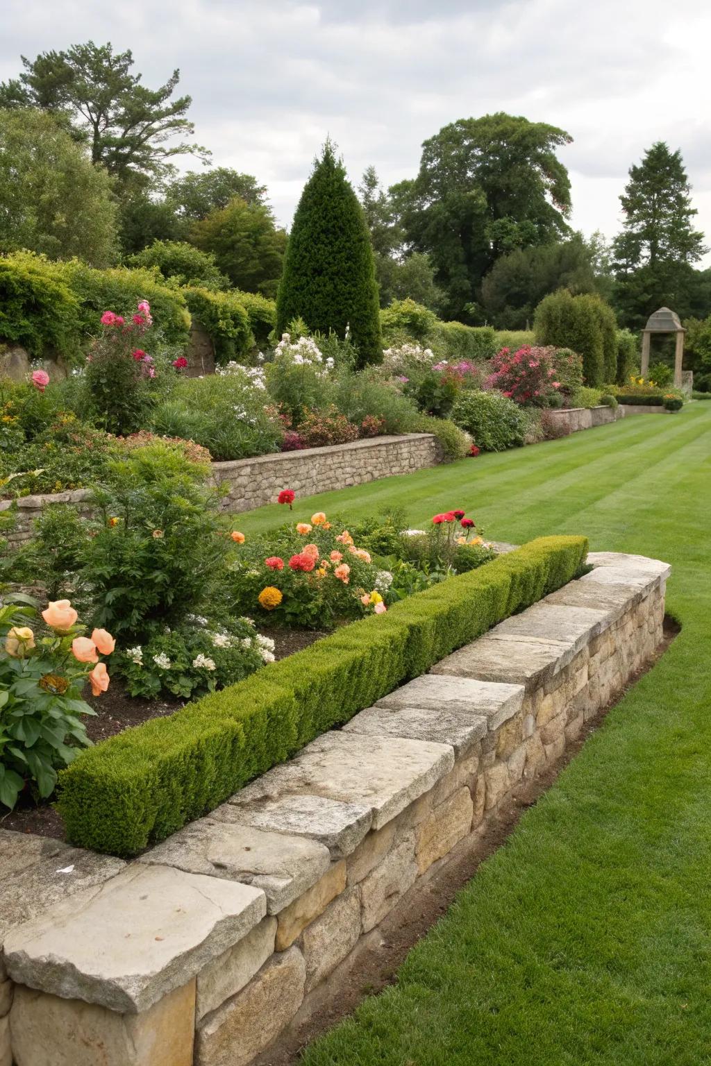 Stone edging adds a natural and durable touch