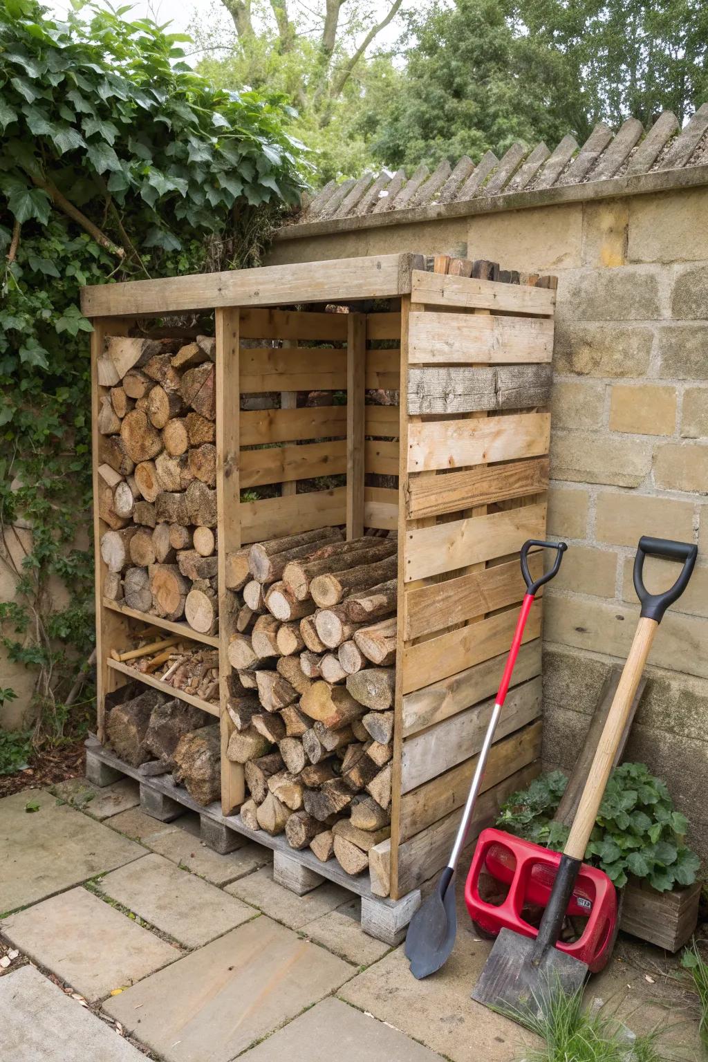 Create your own budget-friendly log store with pallets.
