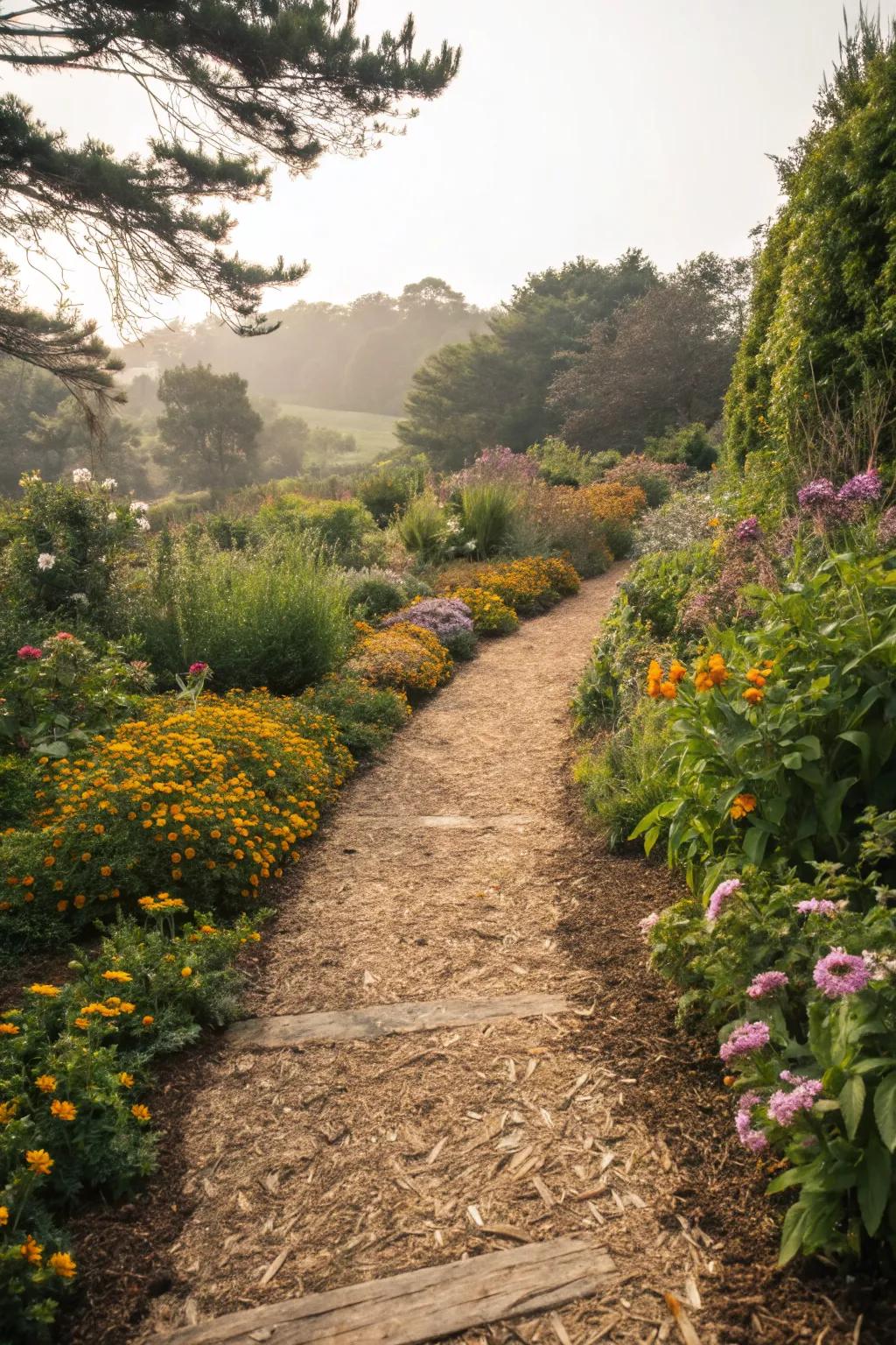 Mulch paths blend seamlessly into natural settings.