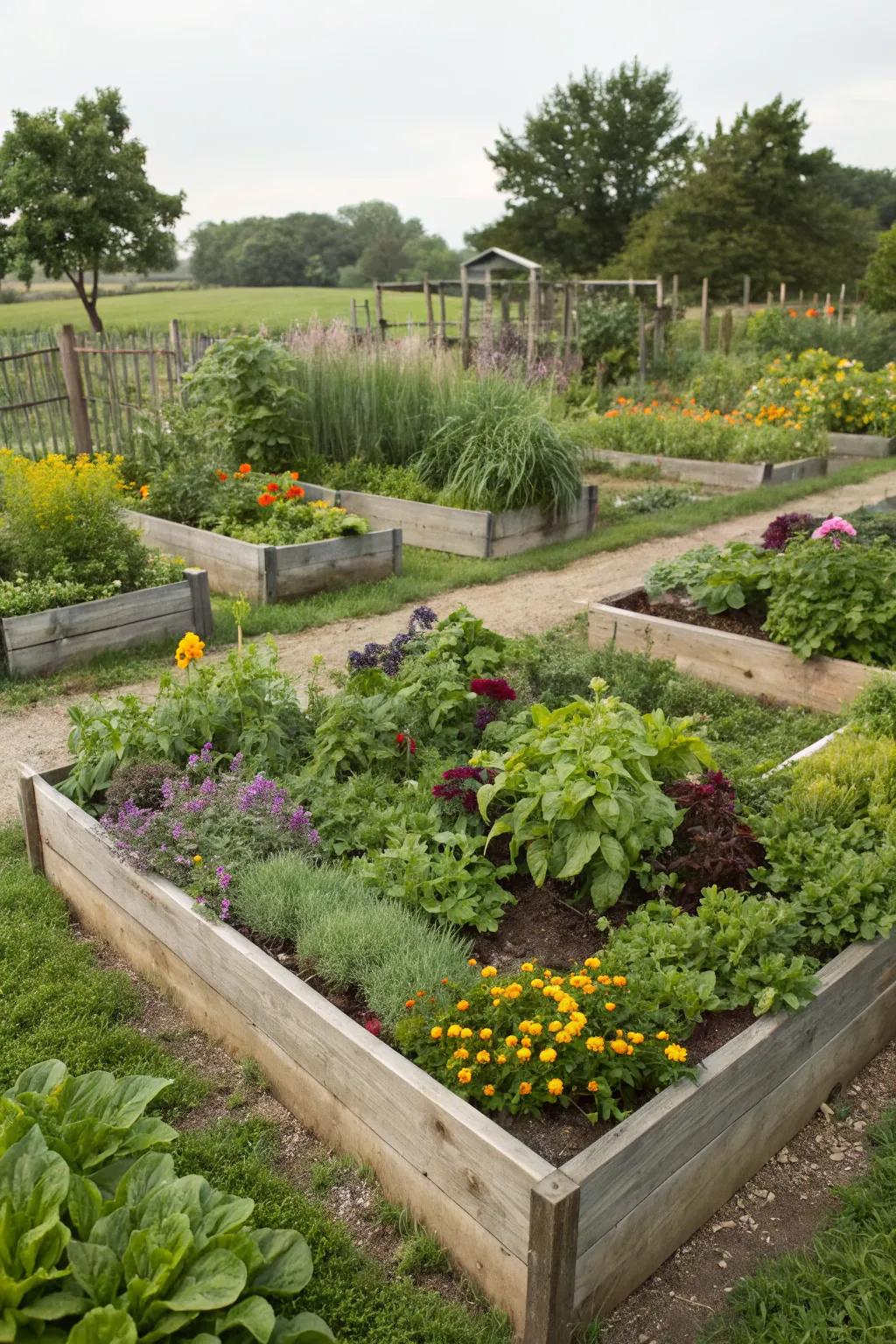 Modern raised garden beds for easy planting and maintenance.