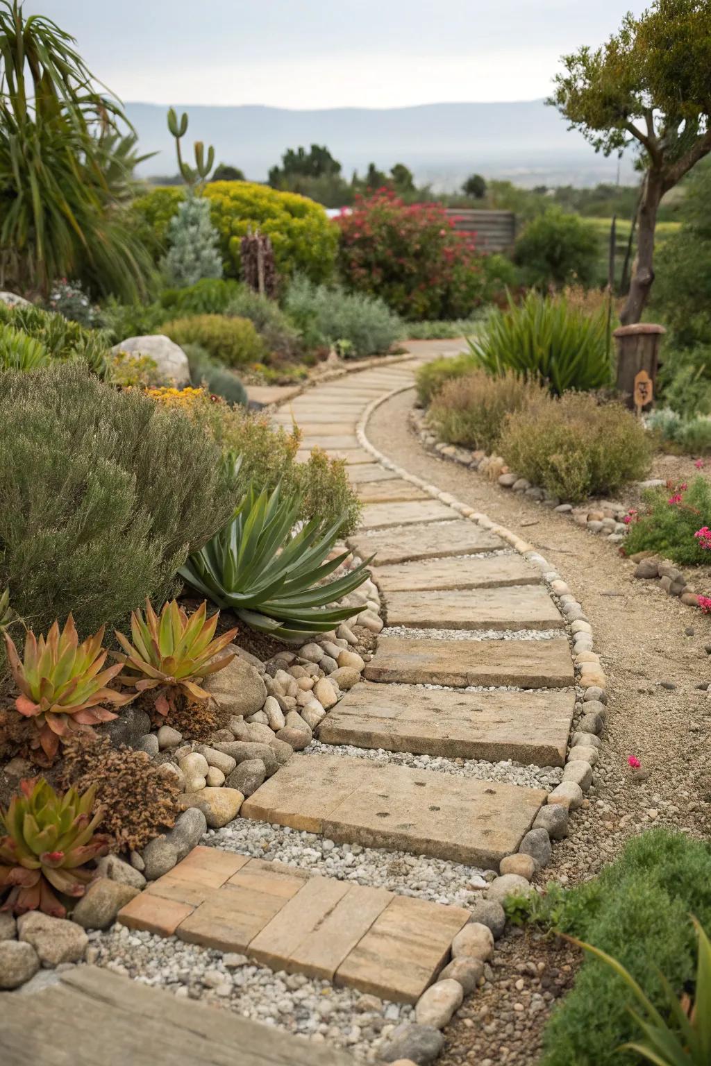 Paved pathways provide both function and style, enhancing any low-water garden.