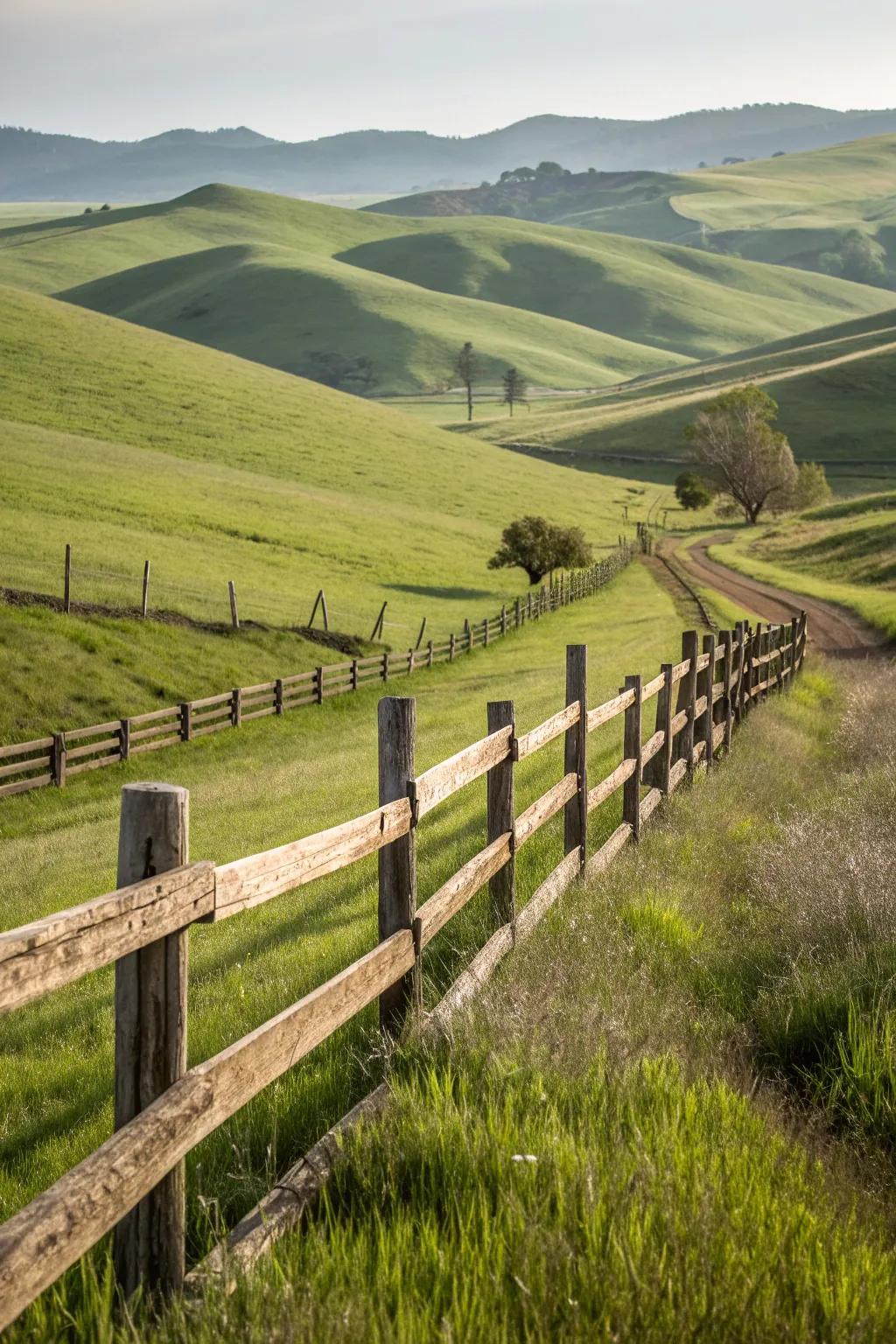 A classic split-rail fence that complements the natural landscape.
