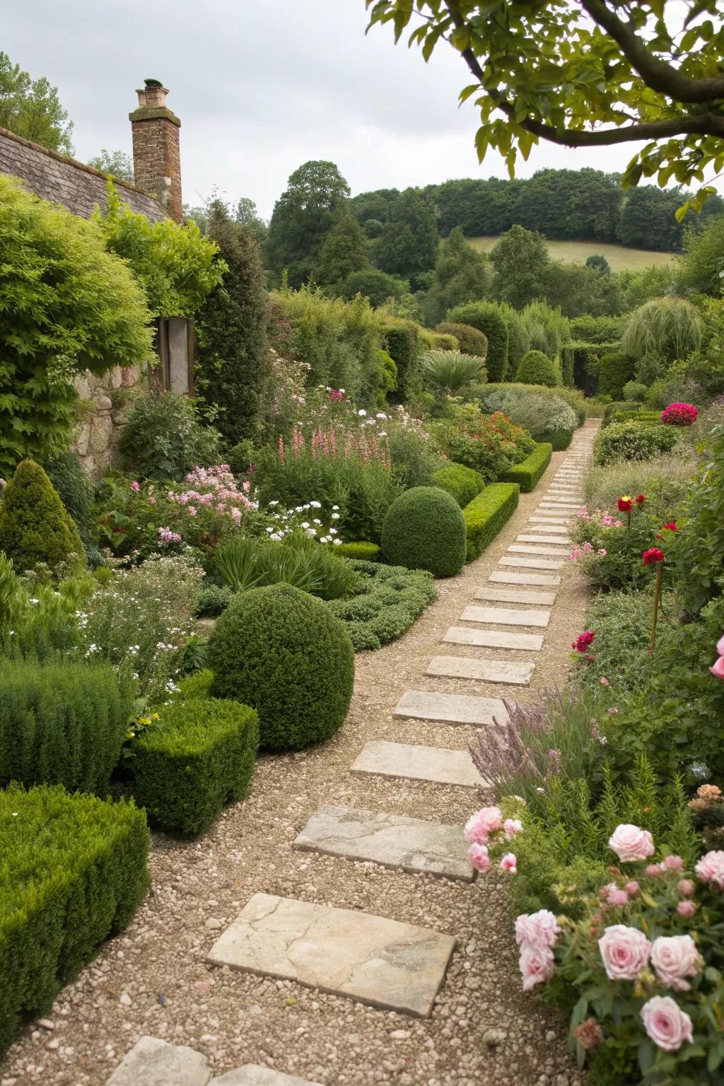 Meandering pathways add charm and guide movement.