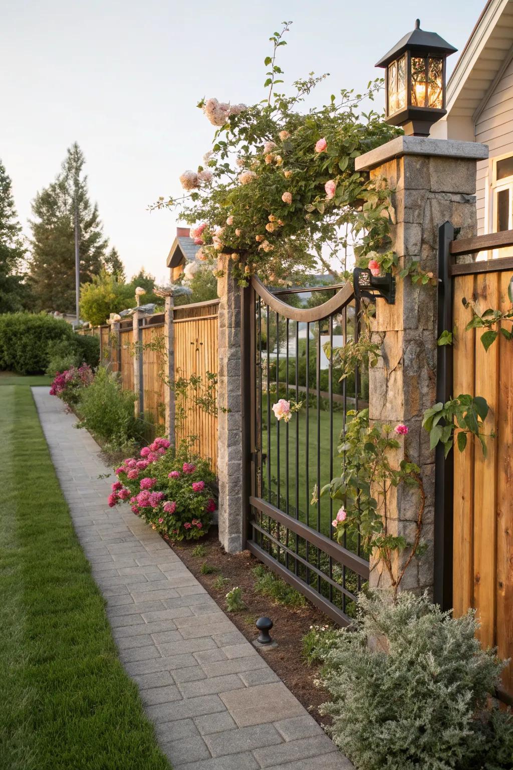 Mix metal and wood for a unique front yard fence.