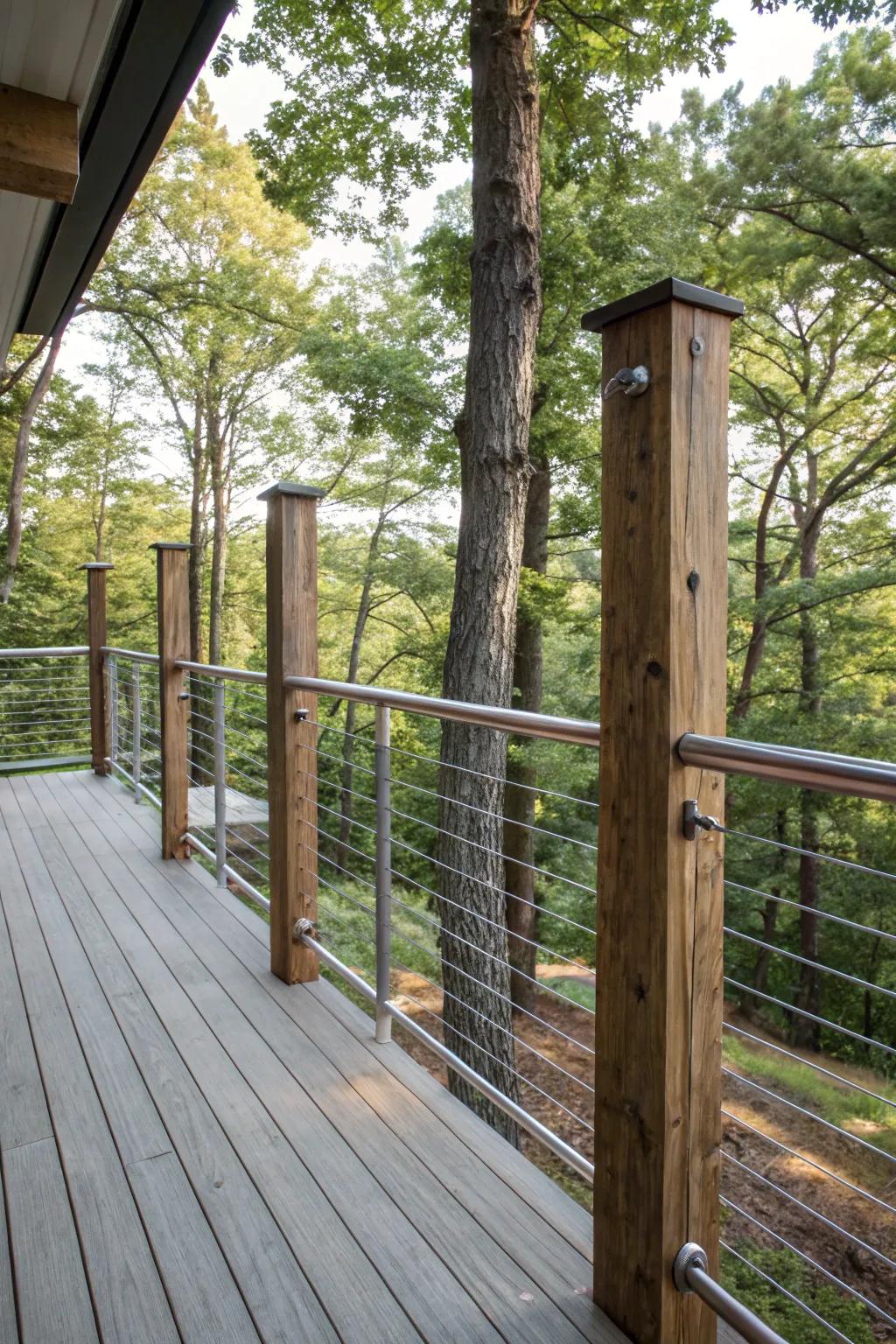 Wood and metal railing combo for a warm yet modern deck.