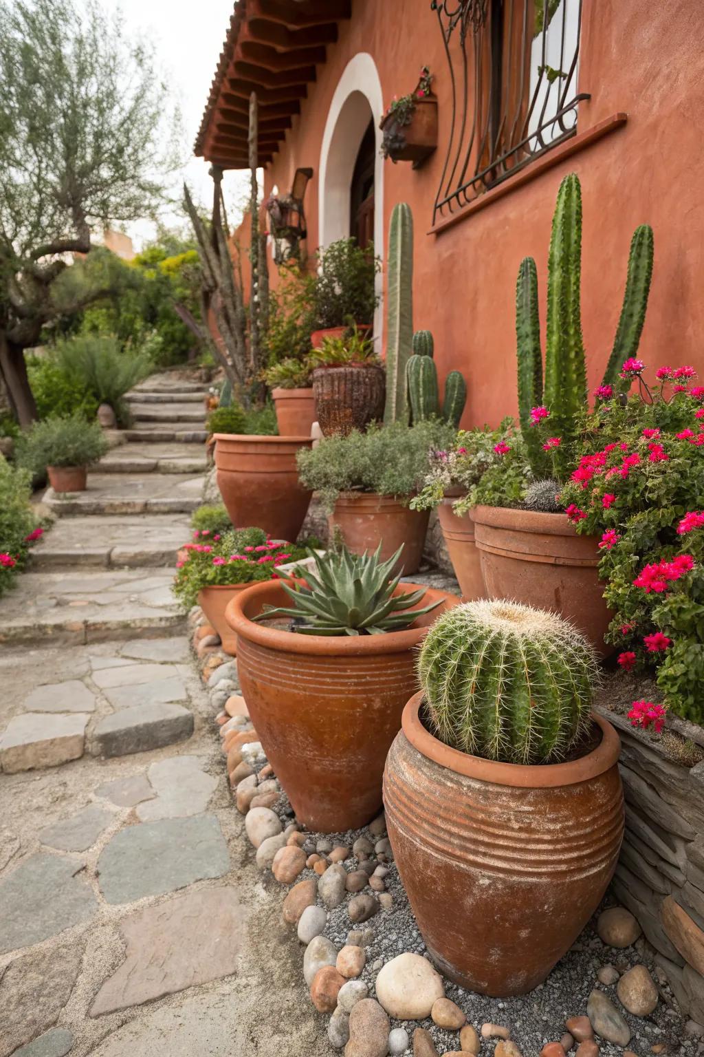Terracotta pots add a rustic touch to your garden.