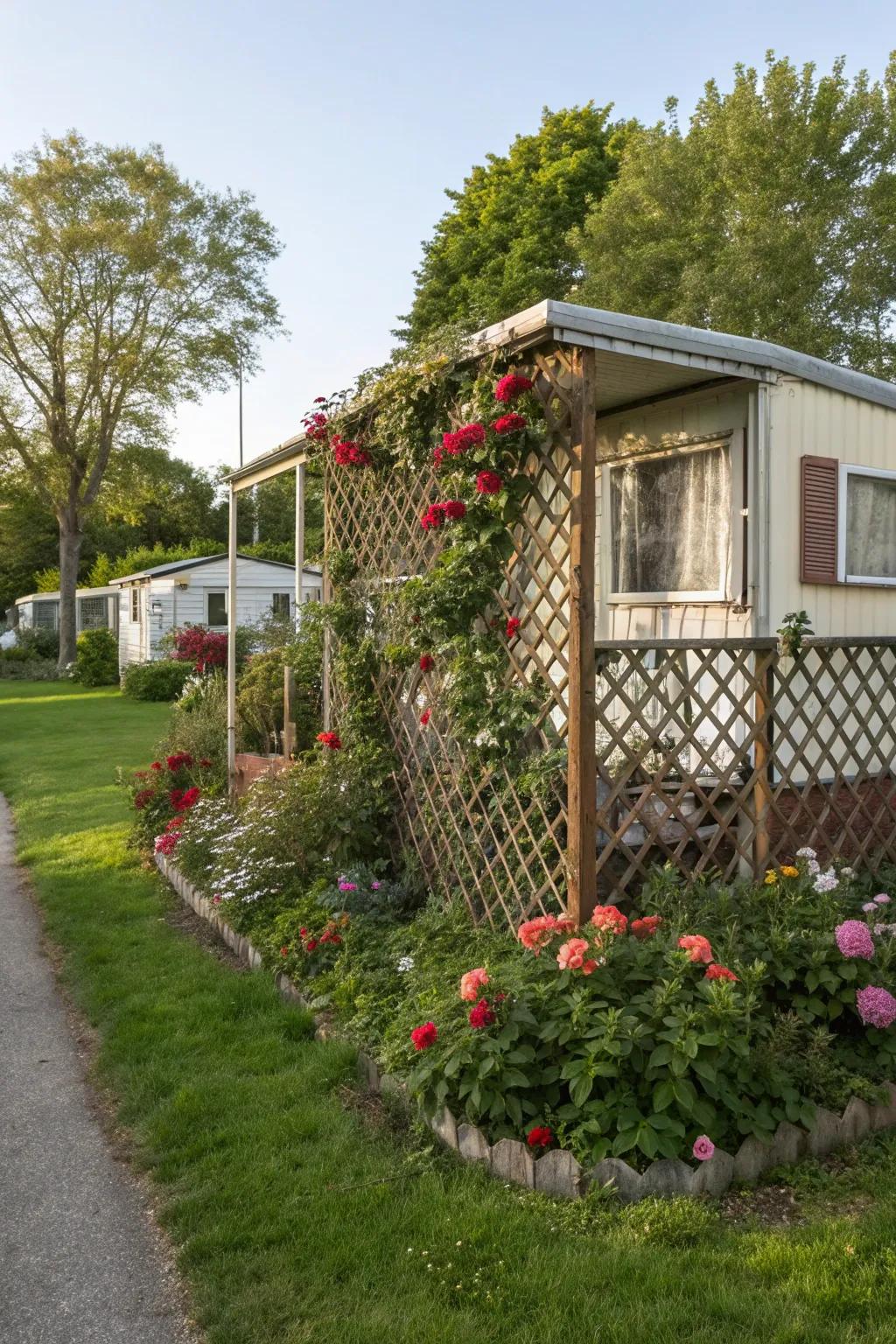 Lattice and trellis fences bring greenery and elegance to your mobile home.