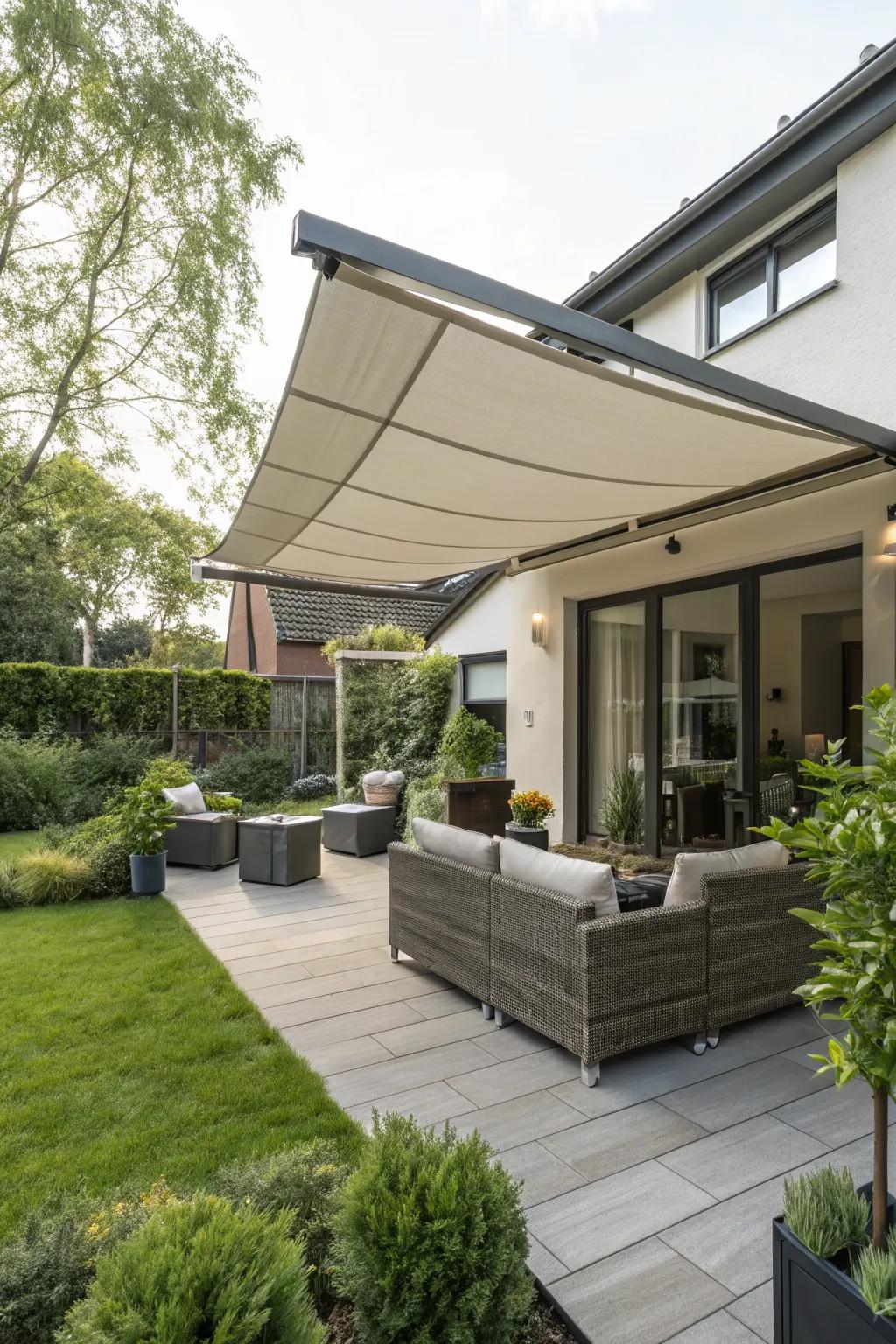 Retractable fabric awnings offer versatile shade solutions for any occasion.