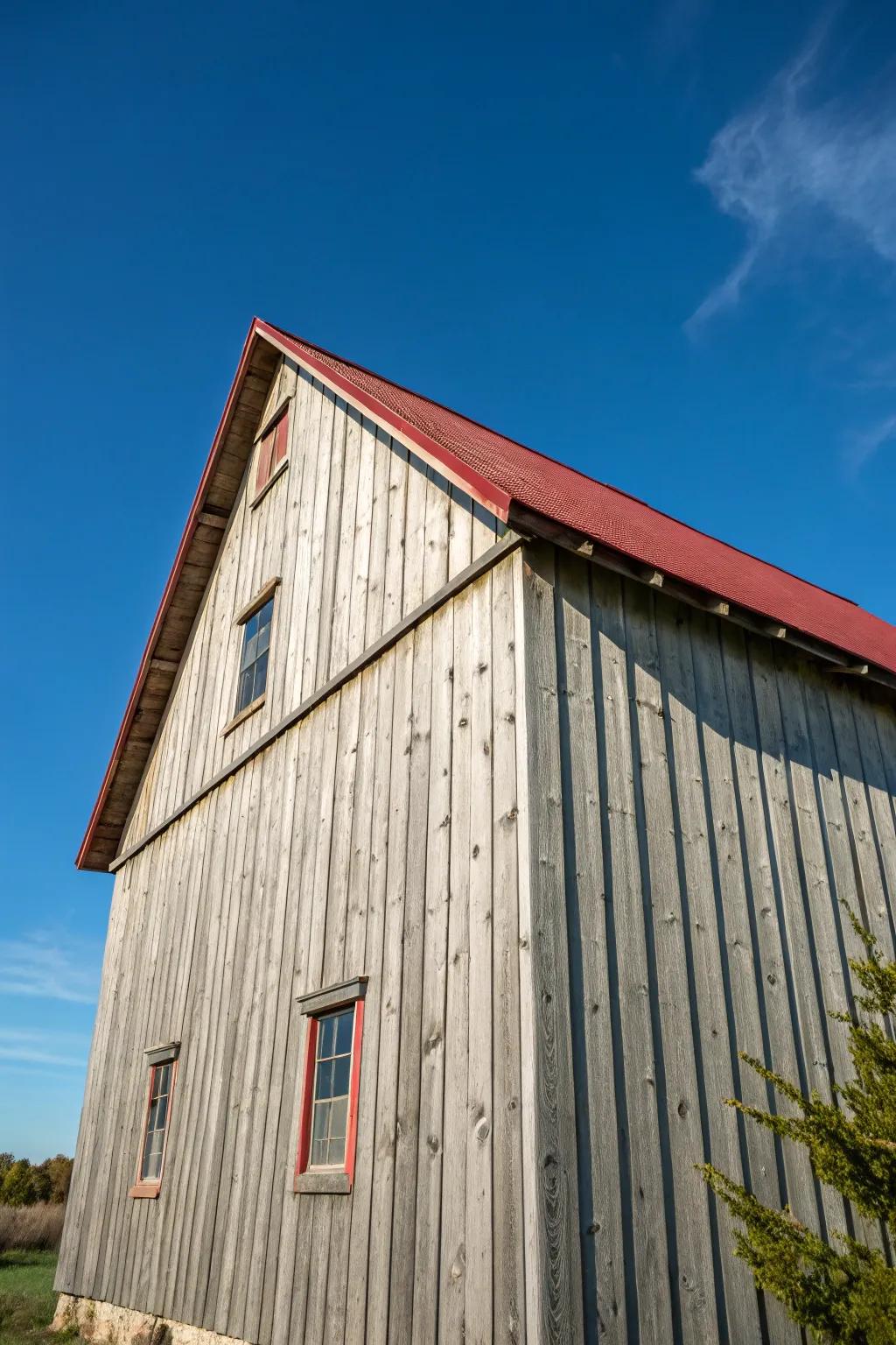 Vertical wood siding adds height and elegance to a modern barn house.