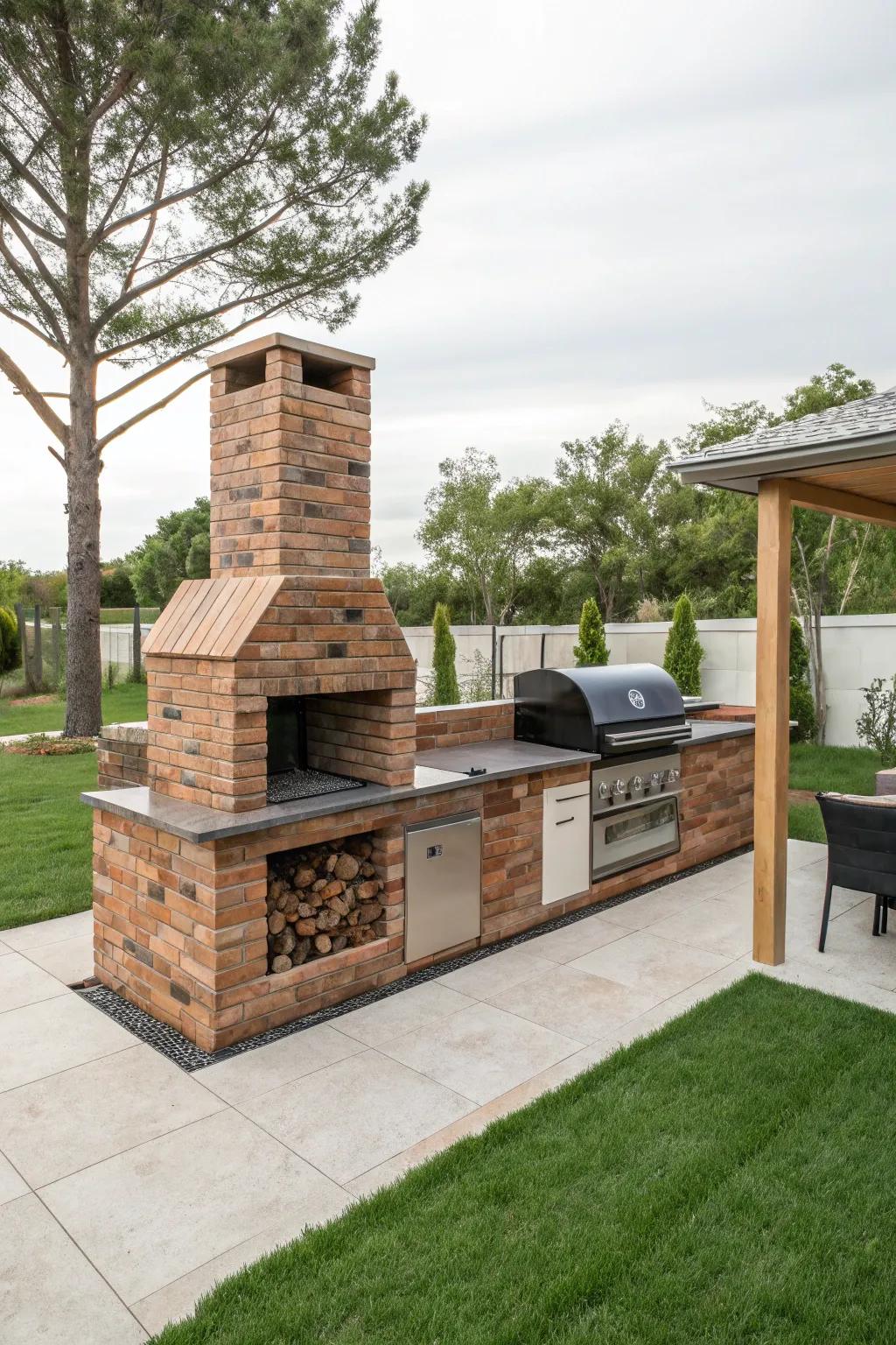 A creative BBQ design using varied brick styles for a modern touch.