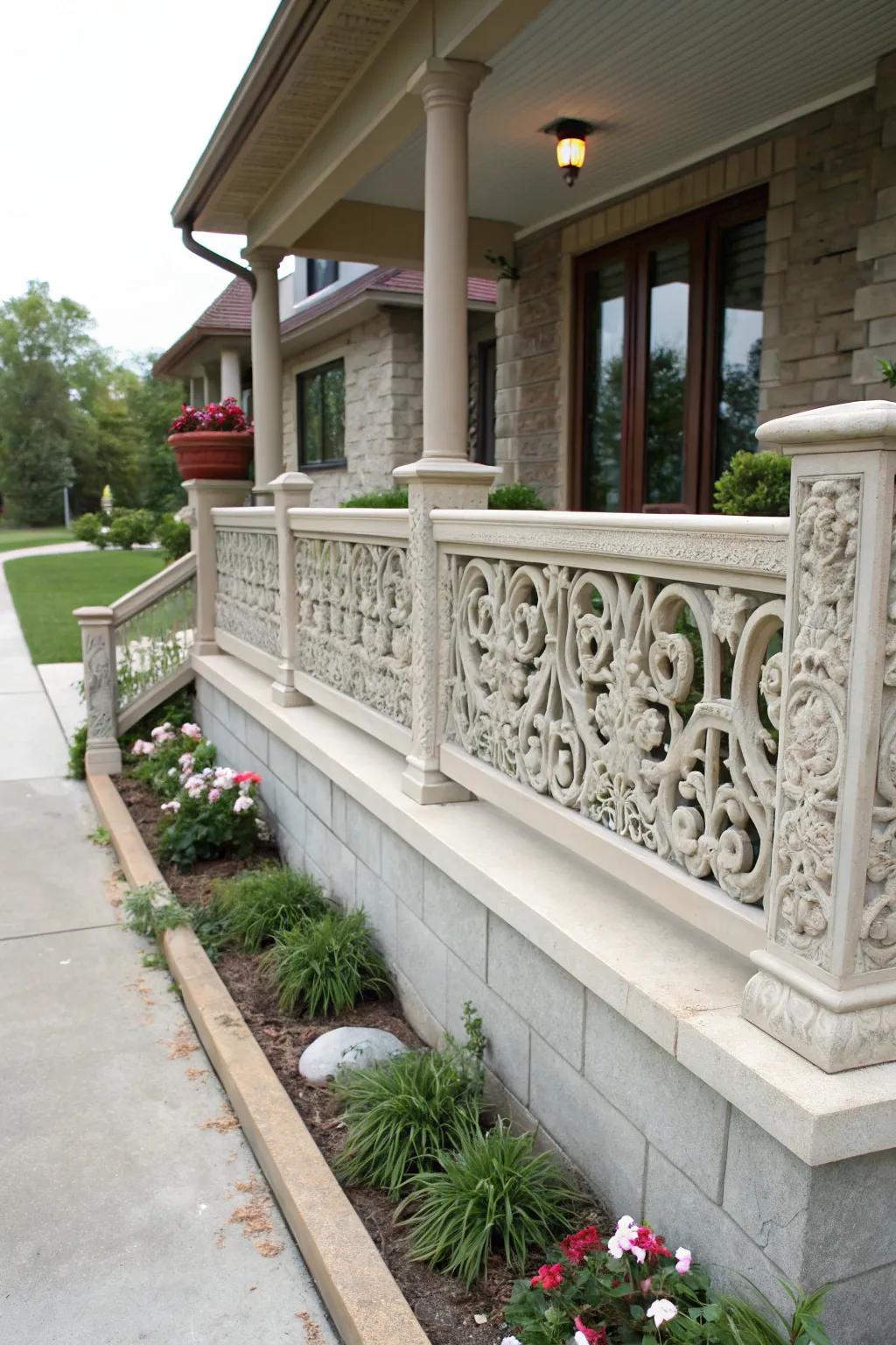 Intricate patterns enhance the artistic appeal of cement railings.