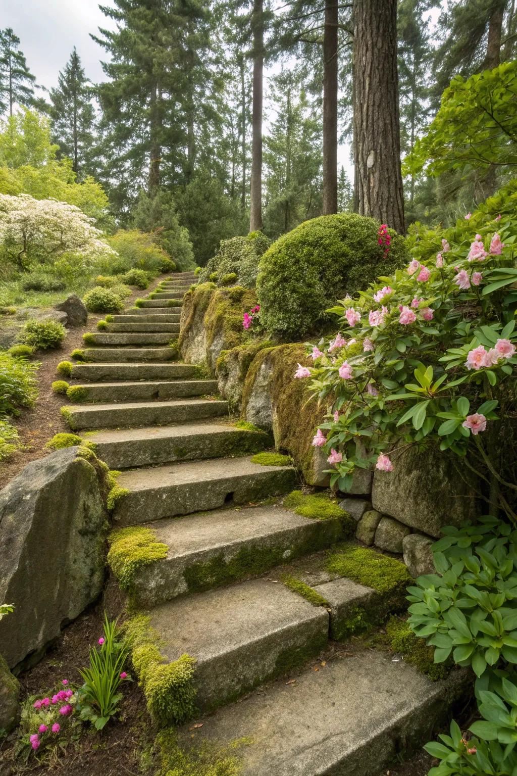 Concrete steps blending seamlessly with the surrounding landscape.