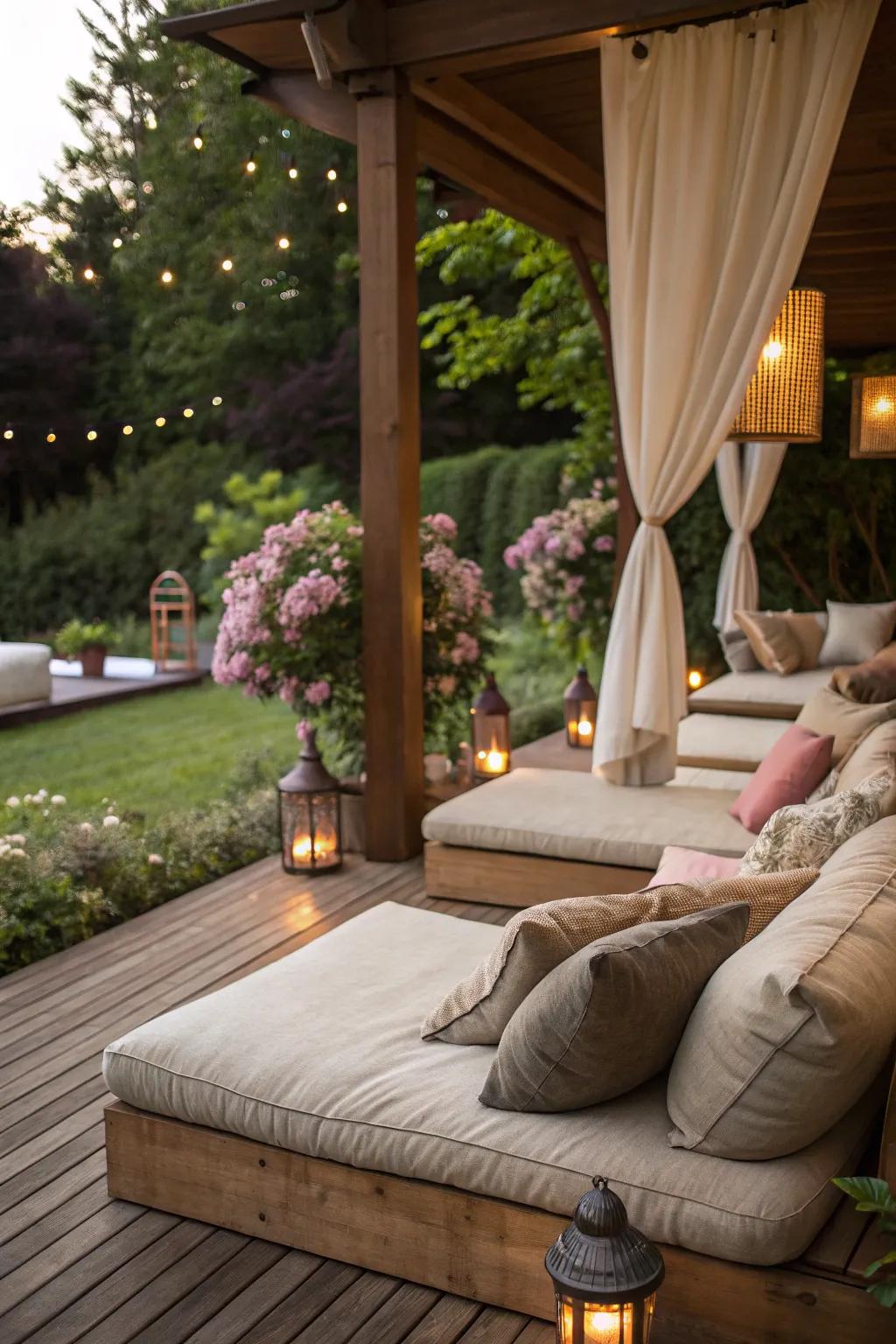 Comfortable seating is key to a relaxing outdoor space.